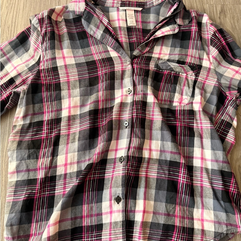 Victoria's Secret Pink and Black Plaid Pajama Top
